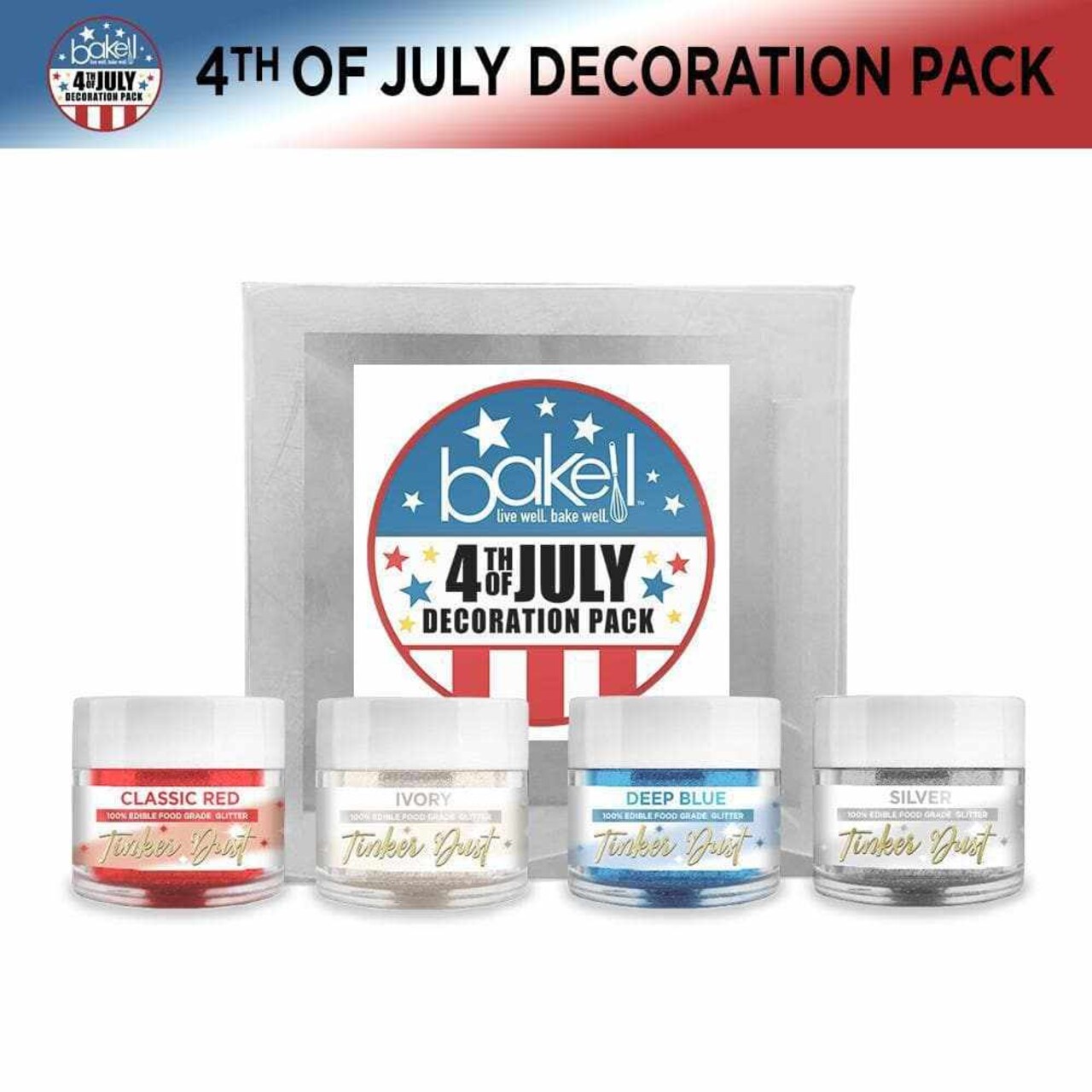 4th of July 4-Piece Tinker Dust Edible Glitter 5 Gram Jar Set (4 PC)